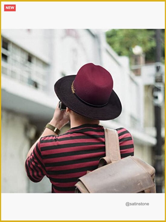 Gradient Fedora Wide Brim Felt Panama Hat with Belt Buckle main image 5